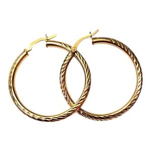 Elegant 18K Gold Over Sterling Silver Textured Hoop Earrings